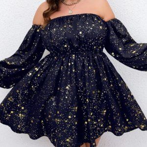 Blue & Gold Stars Mini Dress from Shein Curve